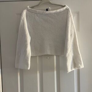 Divided Off-the-Shoulder Cream Sweater